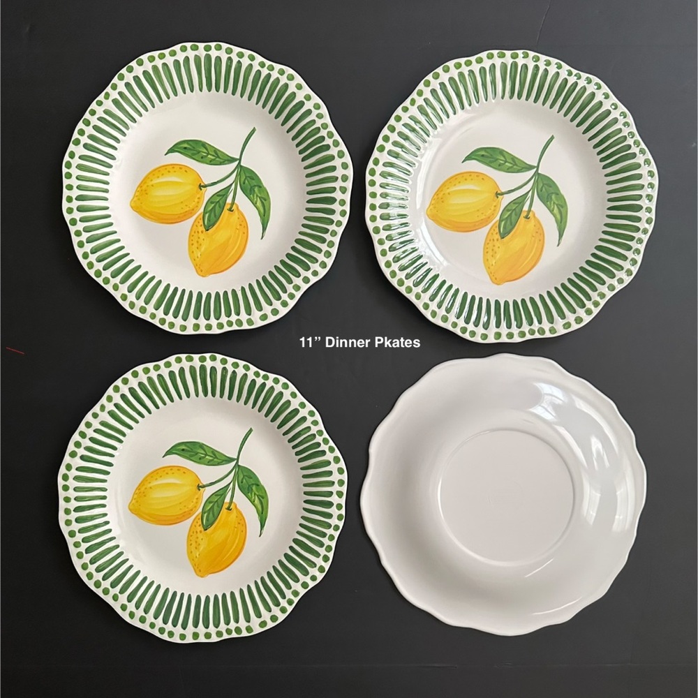 THE FARMHOUSE By Rachel Ashwell 100% Melamine Set Of 4 Lemon Patterned Plates